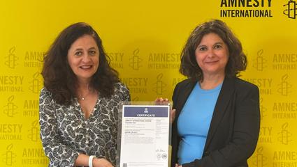 Consegna di certificato UNI/Pdr 125 ad Amnesty Italia